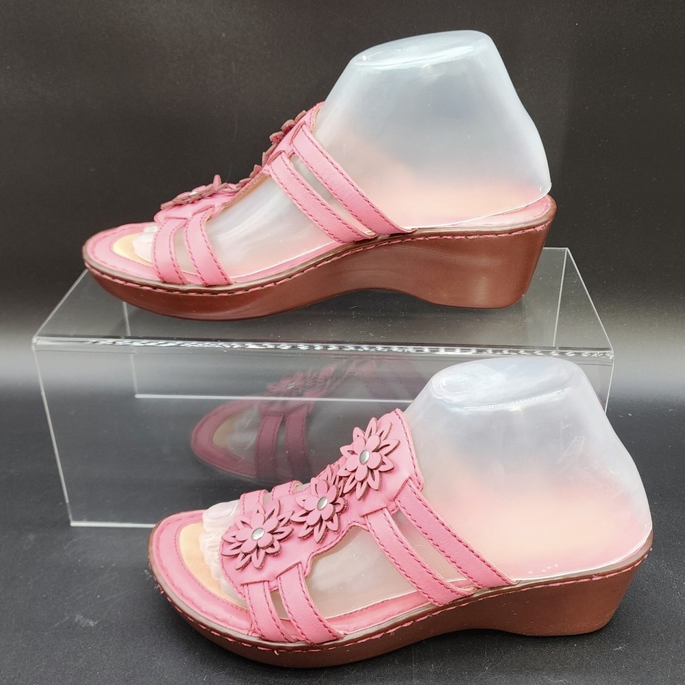 Born 8 Pink Leather Floral Wedge Sandals Boho Cottagecore Comfort Summer Slides - Picture 13 of 15